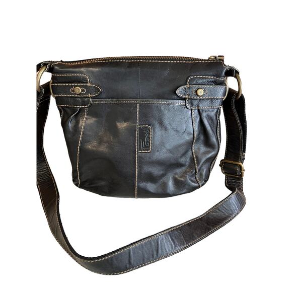 Fossil Dark Leather Crossbody Bag - Picture 1 of 9